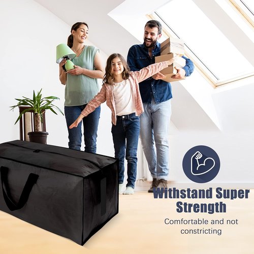 HOMESURE Large Water-Resistant Moving Bags - 4 Pack Heavy Duty Storage Totes with Zippers & Handles | Black