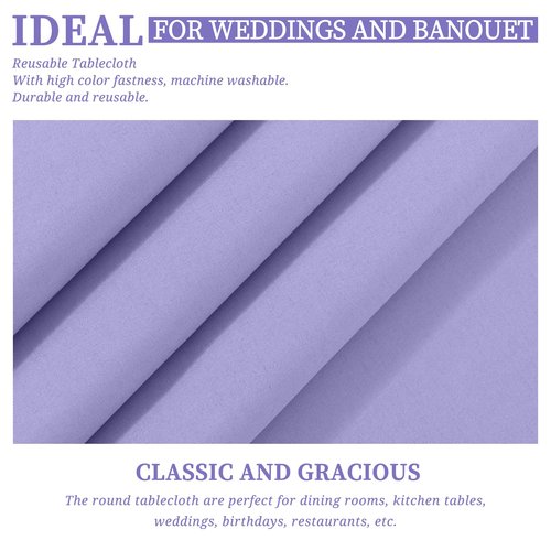 Showgeous 4 Pack Lavender Round Tablecloth 120 Inch Polyester Table Cloth for Round Tables Washable Decorative Fabric Table Covers for Wedding Dining Party