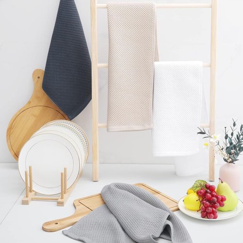 Homaxy 100% Cotton Waffle Weave Dish Towels - Ultra Soft & Absorbent | 13 x 28 Inches, 4-Pack, White