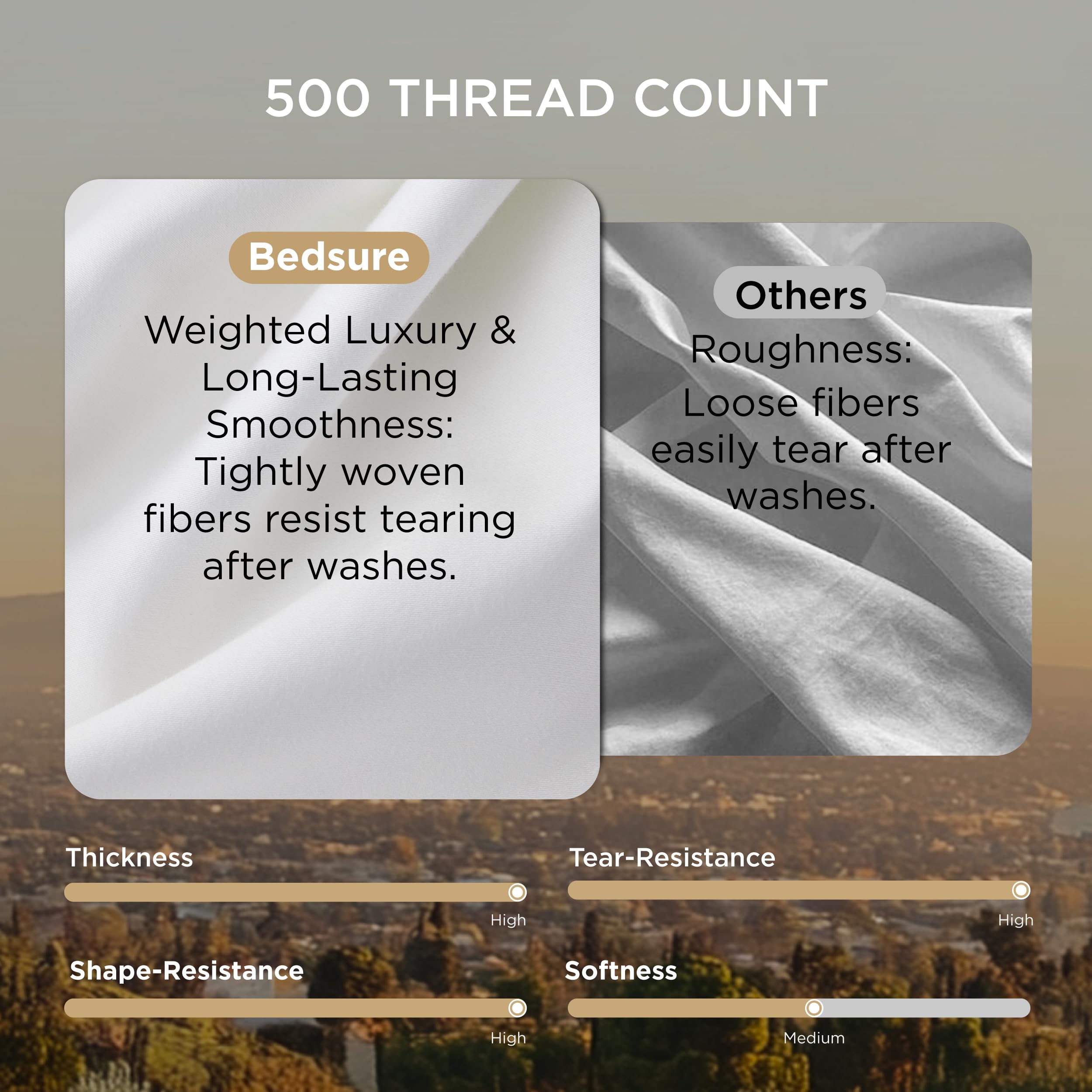 Bedsure 100% Cotton Sheets King Size Set - 500 Thread Count Cotton Sateen Bedsheets, Luxury Hotel Quality, Soft & Breathable Bedsheets, 16" Deep Pocket, 4-Piece, Include King Flat Sheet White