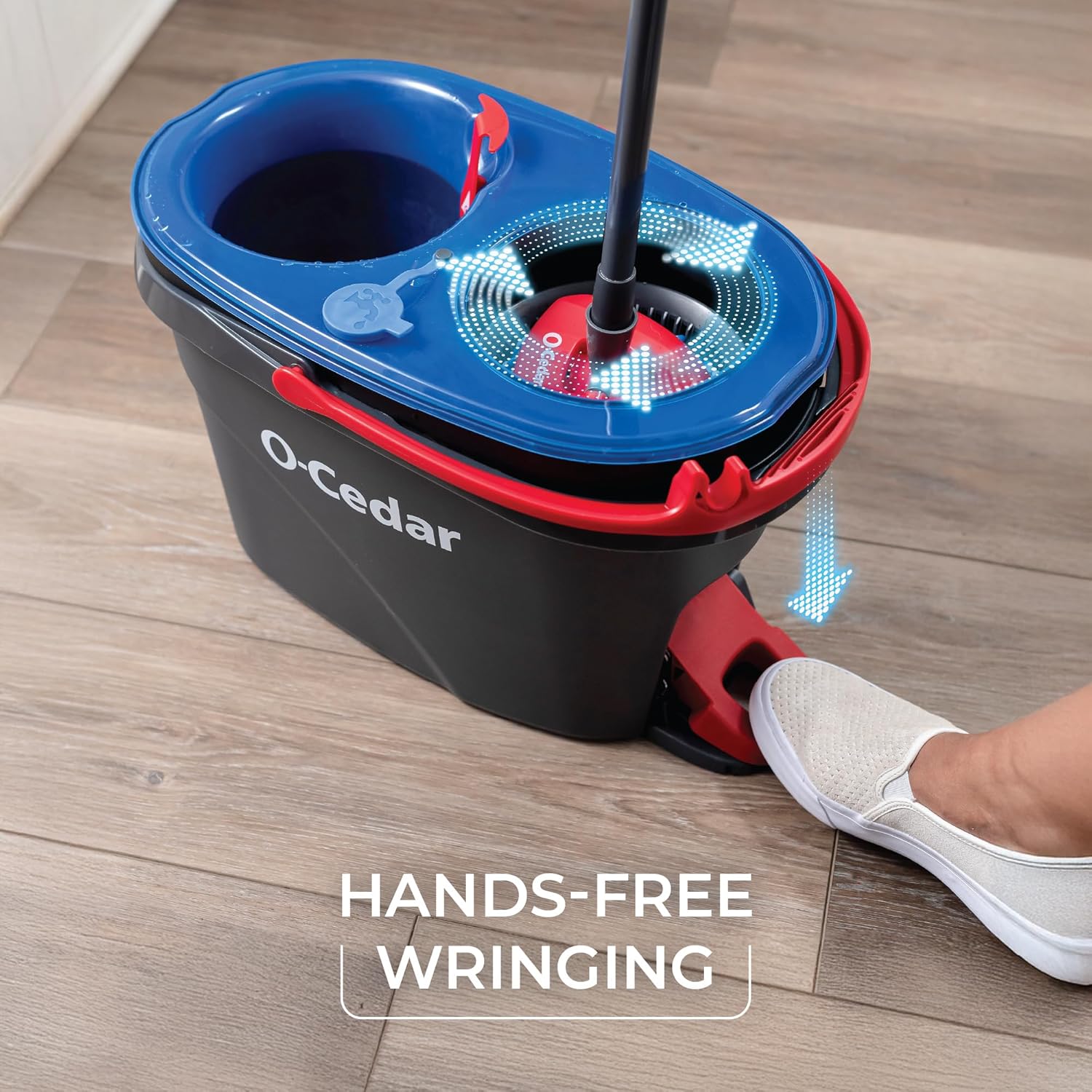 O-Cedar RinseClean Spin Mop & Bucket System - Includes 2 Extra Mop Heads | Cleans with Water & Eliminates 99% of Bacteria