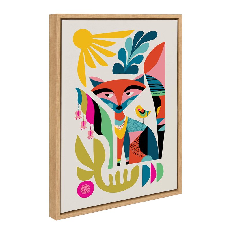 Kate and Laurel Sylvie Mid Century Modern Fox Framed Canvas Wall Art by Rachel Lee of My Dream Wall, 18x24 Natural, Modern Art for Wall