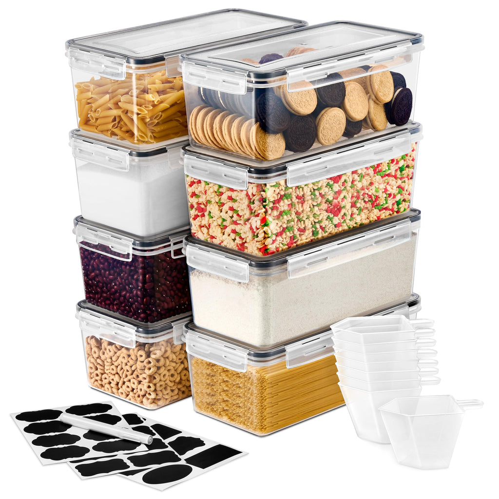 Sorbus Food Storage Containers - Pack of 8 - Air Tight, Four-Way Snap Lids Keeps Food Fresh - Store Cereal, Pasta, Flour, Nuts, Candy - Durable Plastic Kitchen Pantry Bins