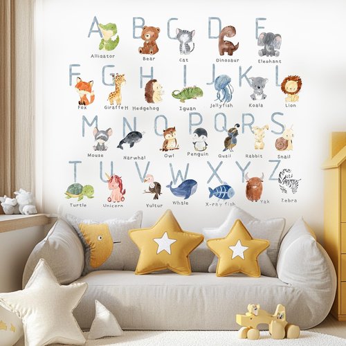 ABC Alphabet Wall Decals for Kids – Animal Letters Educational Wall Stickers for Nursery, Playroom, or Classroom – Fun ABC Wall Art for Toddlers and Children’s Room Decor