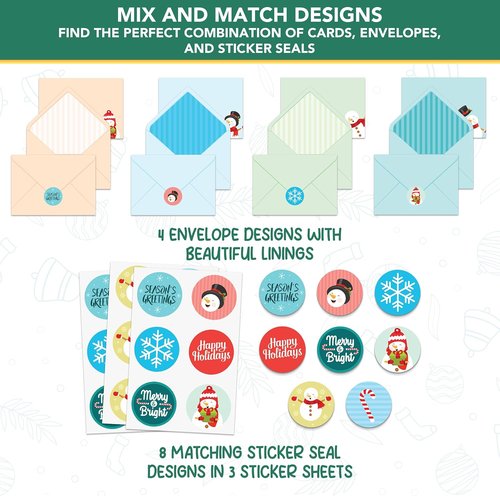 Decorably 16-Pack Snowman Christmas Cards - 5x7in Holiday Designs with Envelopes & Stickers