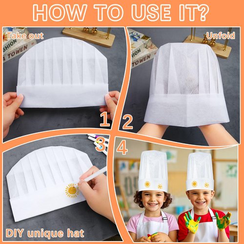 lipetol 30 Pack Chef Hats for Kids, Disposable Paper Chefs Hat Bulk DIY Kids Chef Cap for Baking, Cooking, Activity, Pizza Party