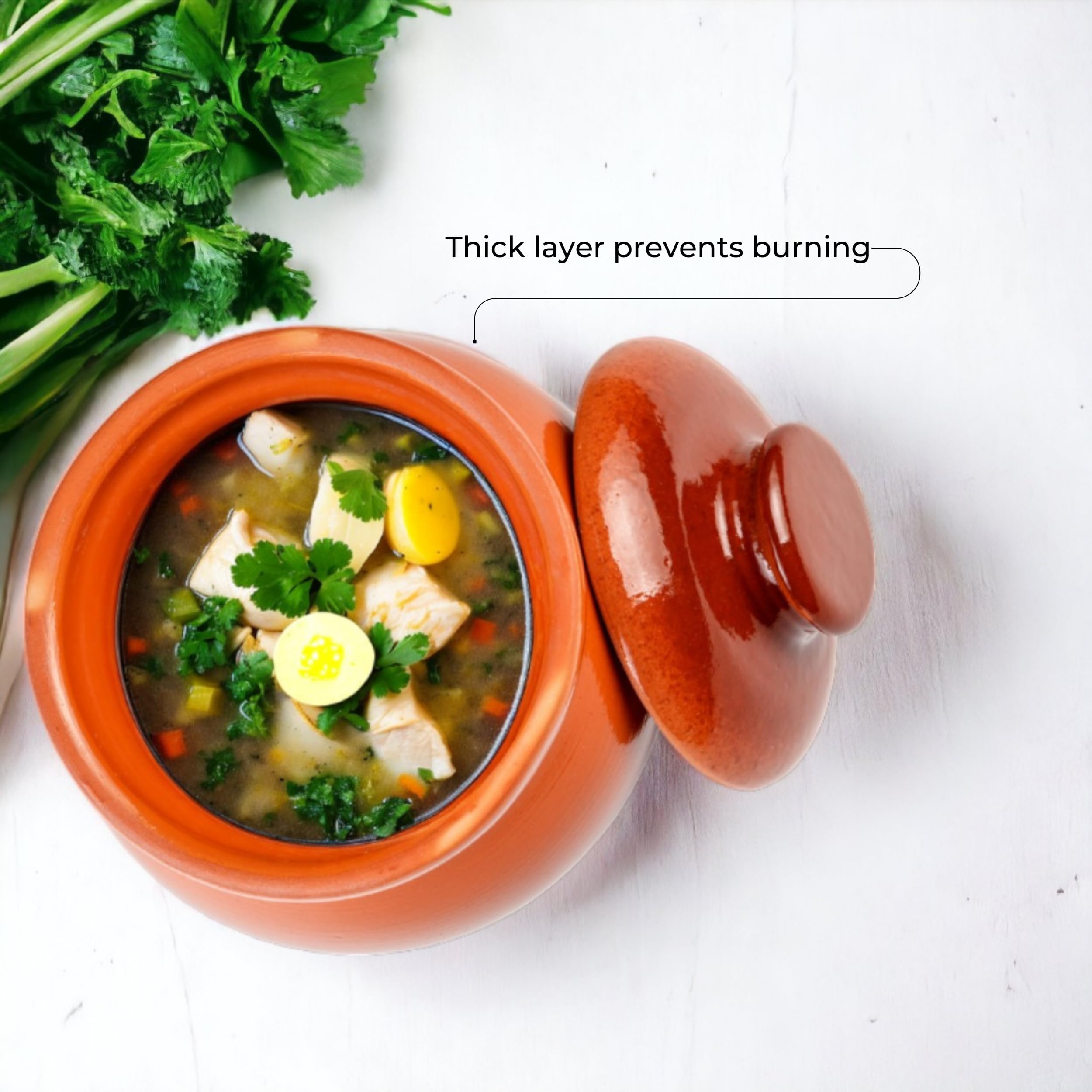 Traditional Natural Clay Stoneware Baking Pots Set of 4 with Lids - Different Capacity, Oven Fork Clay Cookware