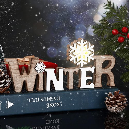 Bucherry Winter LED Wooden Snowflake Sign - Rustic Tabletop Decoration for Christmas & Winter Events