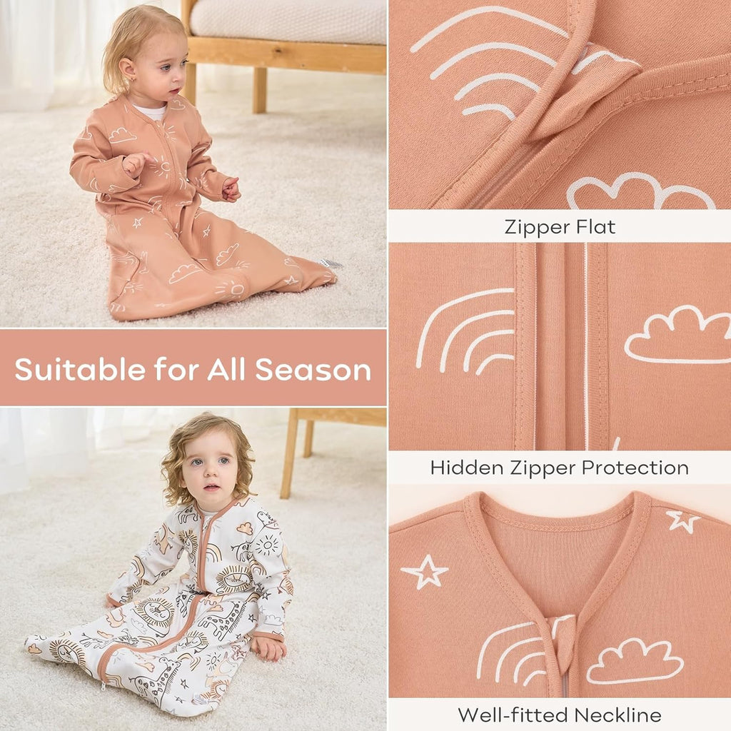 Yoofoss Baby Sleep Sack - 100% Cotton Long Sleeve Wearable Blanket for Infants 6-12 Months | Lightweight 0.5 Tog