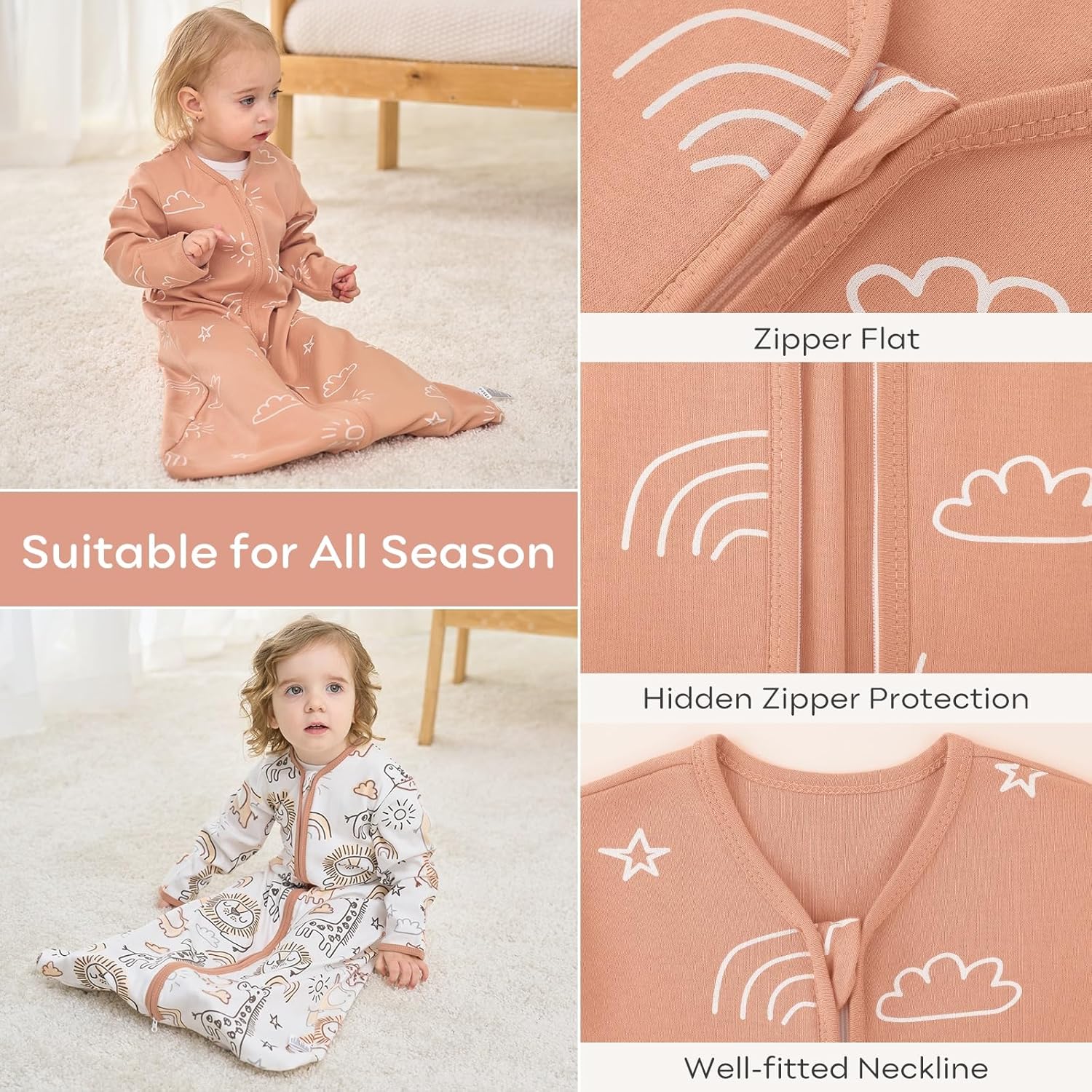 Yoofoss Baby Sleep Sack - 100% Cotton Long Sleeve Wearable Blanket for Infants 6-12 Months | Lightweight 0.5 Tog