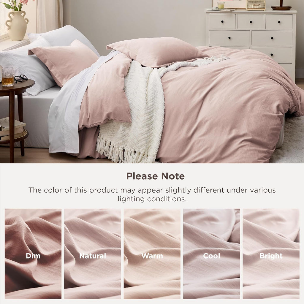 Bedsure King Size Duvet Cover Set - Soft Rose Pink Prewashed Cotton-Like Polyester, 3 Pieces with Zipper Closure