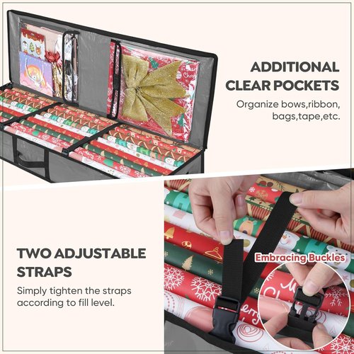 Baleine Soft Christmas Wrapping Paper Storage Bag - Organizer for Easy Holiday Storage