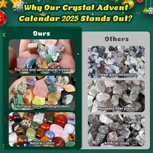 Crystal Advent Calendar 2025 by [Brand Name] - 24-Day Christmas Countdown with Natural Chakra Stones - Ideal Gift for Kids & Pet Lovers