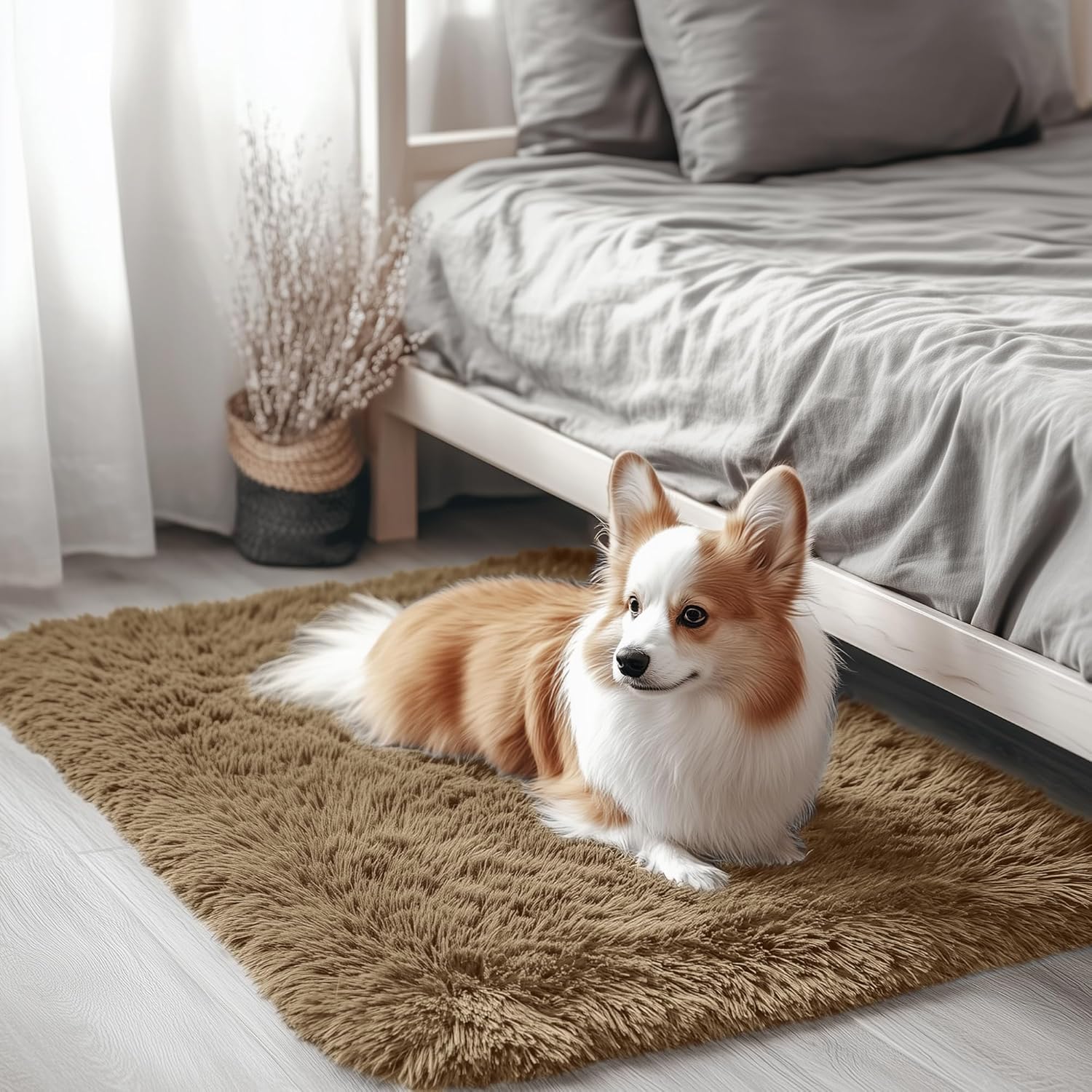 OLANLY Small Bedside Rug - Soft, Machine Washable Shaggy Throw Rug for Bedroom & Living Room | Taupe