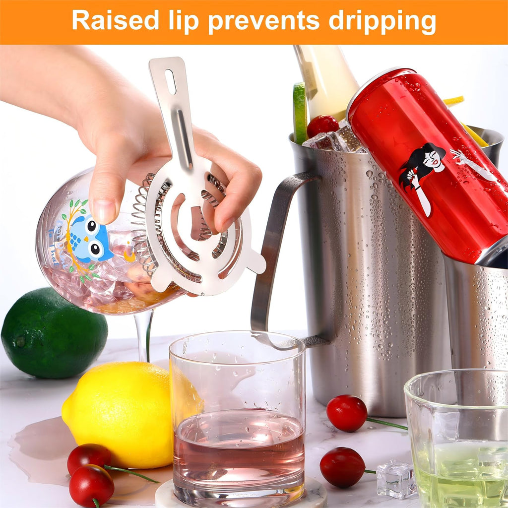 Perthlin 16 Pcs Bar Bartender Strainer Stainless Steel Drink Cocktail Strainers Silver Shaker Ice Bar Shelf or Bartenders Mixologists Drinking Water Filtering