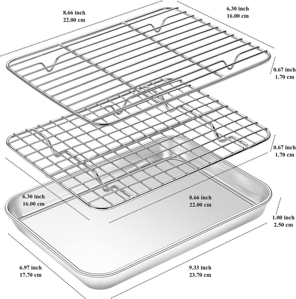 Yododo Baking Sheet Set - 4-Piece Stainless Steel Cookie Tray with Cooling Racks | Non-Toxic, Easy Clean, 9-Inch