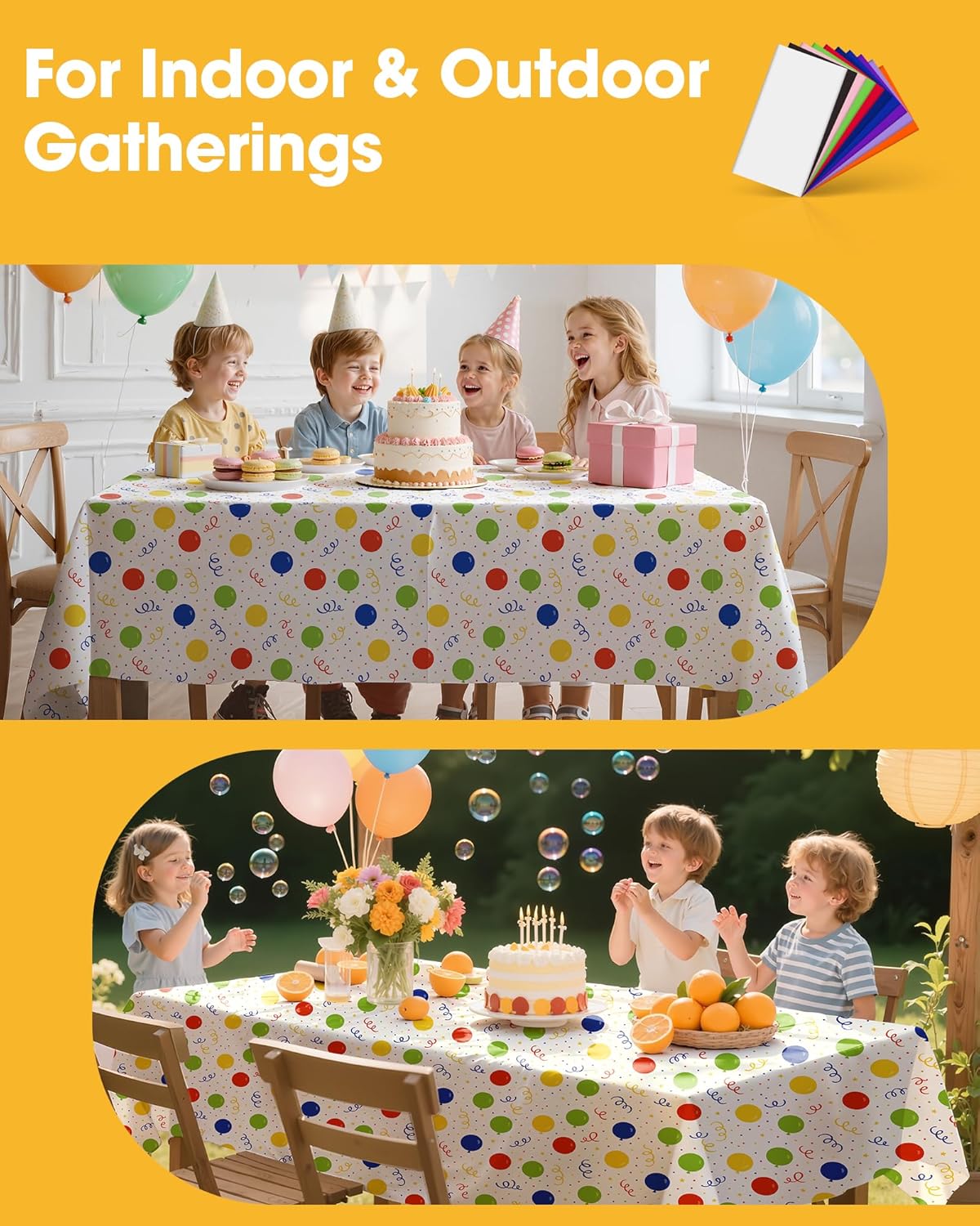 Niuara Rectangle Tablecloth - 54'' x 108'' Disposable Plastic Cover for Holiday Parties | 4-Pack
