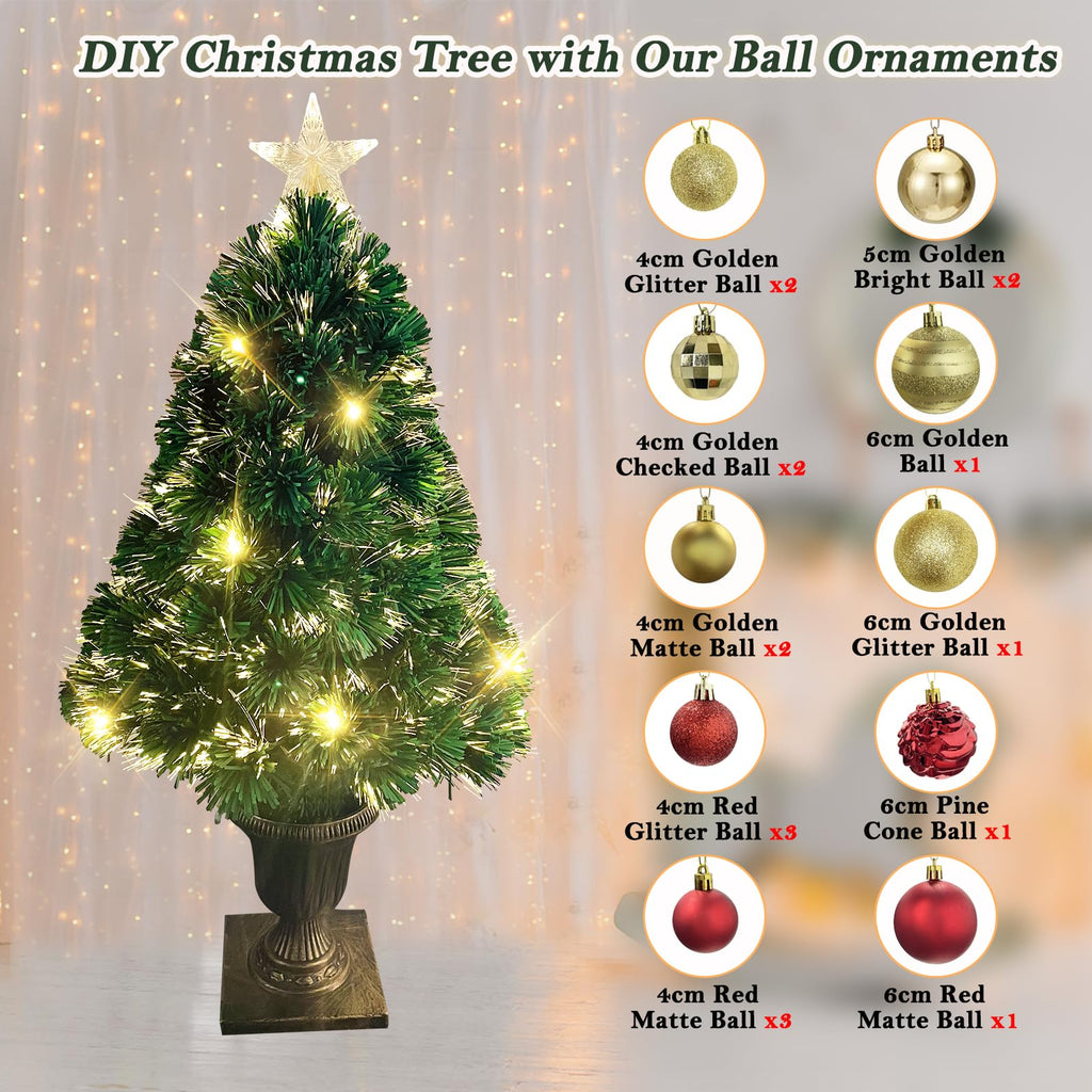 Joeoy 3Ft Pre-lit Optical Fiber Christmas Tree, Artificial Lighted Entrance Xmas Tree with Tree Topper Star and Hanging Ornaments Christmas Decorations for Yard Front Door Entryway