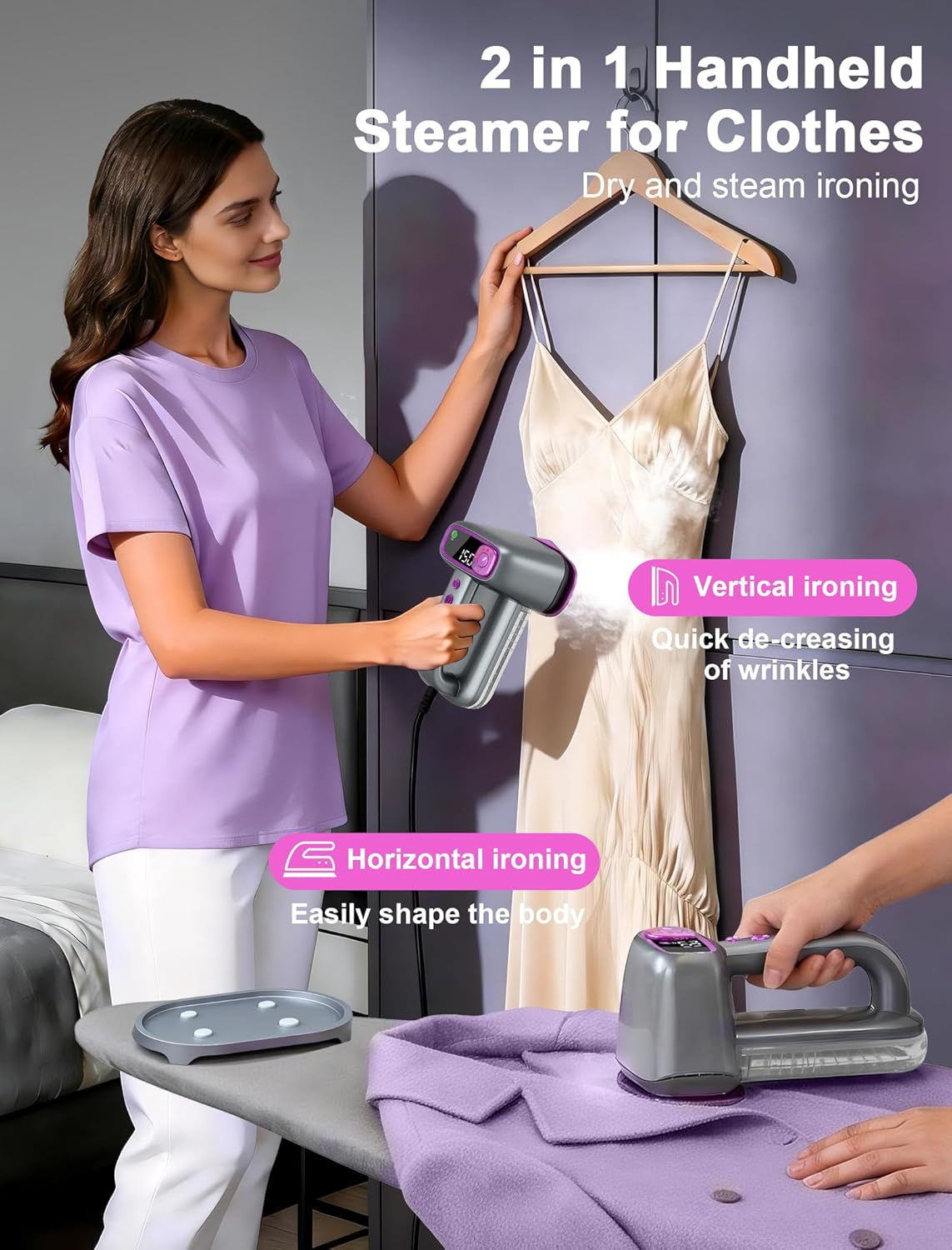 Skiennix Travel Steamer for Clothes - 2-in-1 Handheld Iron with 160ml Water Tank | 6 Steam Modes for Home & Office
