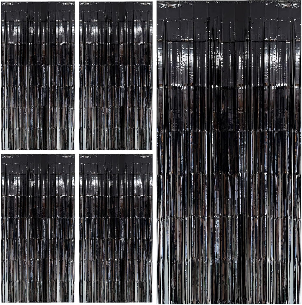 Skiennix Black Foil Fringe Streamers - Elegant Backdrop Curtains for Birthday & Graduation Celebrations