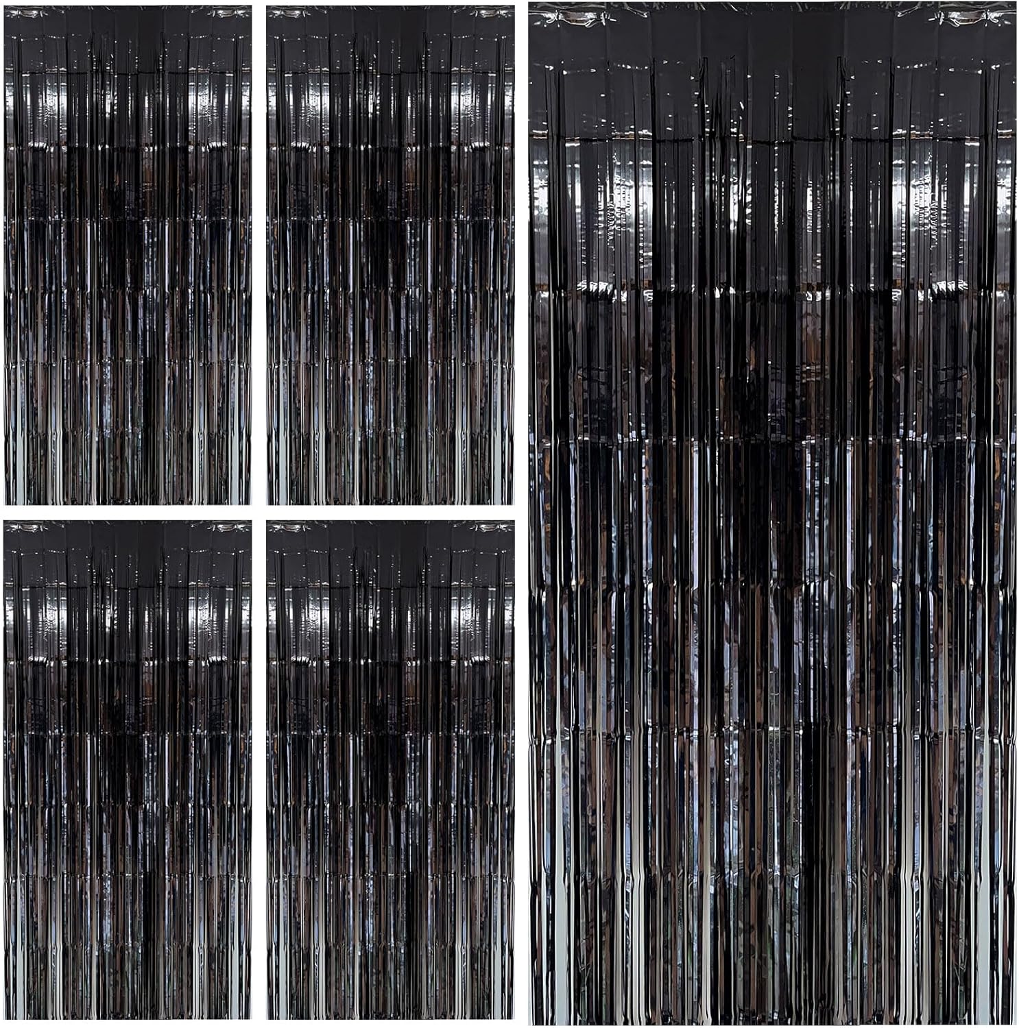 Skiennix Black Foil Fringe Streamers - Elegant Backdrop Curtains for Birthday & Graduation Celebrations