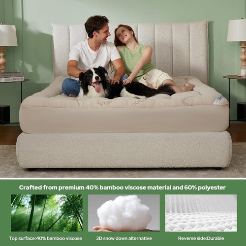BEDLORE Twin Mattress Topper - Soft Bamboo Viscose Pillow Top for Back Pain Relief | Fits 6"-15" Mattresses - Beige