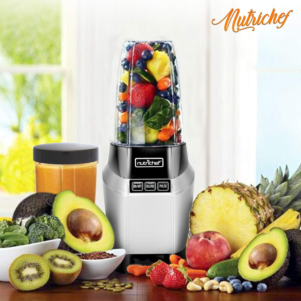 NutriChef Personal Electric Blender - Compact Mini Blender for Smoothies & Shakes | 20 & 24 oz Cups, Black