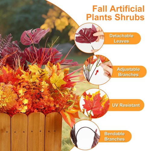 Alupssuc 48 Bundles Artificial Plants Outdoor, UV Resistant Fake Fall Flowers Ferns Stems Shrubs Faux Bushes Leaves Plastic for Indoor Outside Porch Garden Patio Window Office Entrance Bathroom Decor