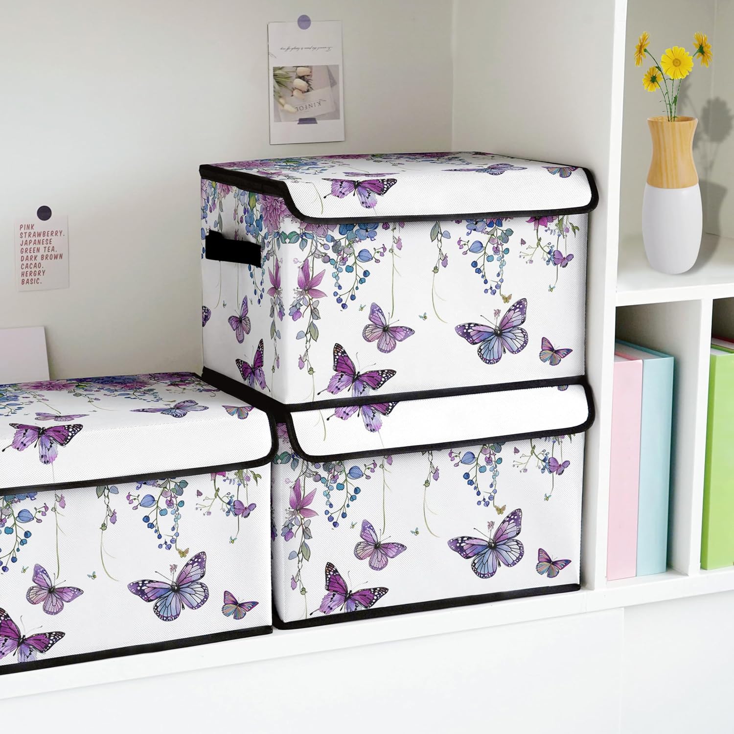 Skiennix Stackable Clothes Storage Bins - Fabric Organizers with Lids | 3 Pack for Home & Office