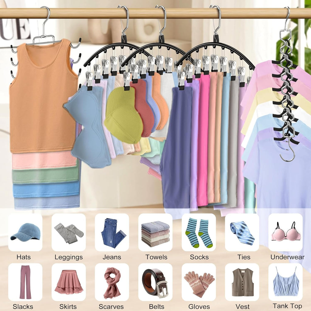 Skiennix Legging Organizer - 5 Pack Closet Hangers with 30 Clips & Tank Top Hanger | Space-Saving Storage