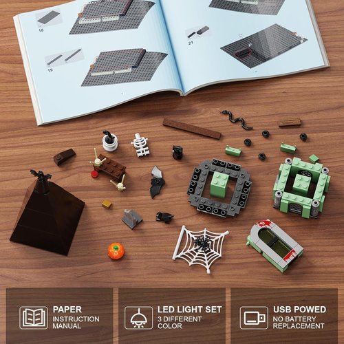 iATOM Haunted House Building Set - Spooky Halloween Mansion with Lights | Perfect Gift for Adults