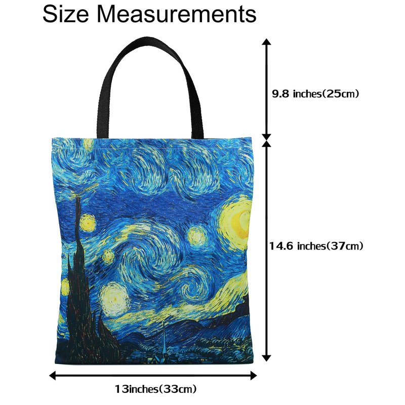 SuyuanArt 3 Pack Aesthetic Cute Van Gogh Tote Bag, Art Carry-on Shoulder Bag Canvas Reusable Foldable Grocery Beach Travel Bag for Women