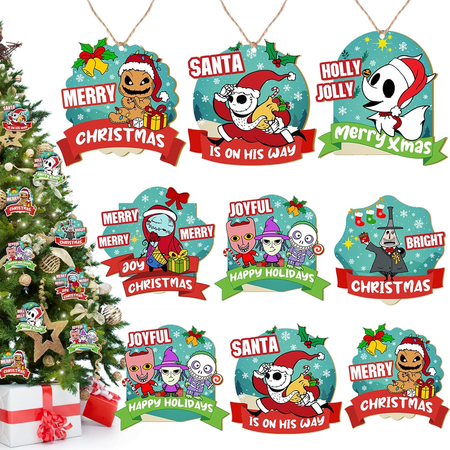 Regine Switzerland 18PCS Jack & Sally Wooden Christmas Tree Ornaments - Nightmare Before Christmas Decor