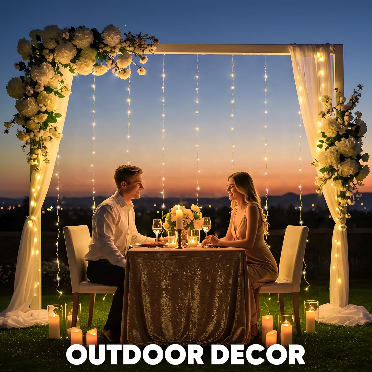 Suddus Tangle-Free Curtain Lights - 200 LED Warm White Hanging Lights | 6.5x6.5ft for Bedroom & Party Decor