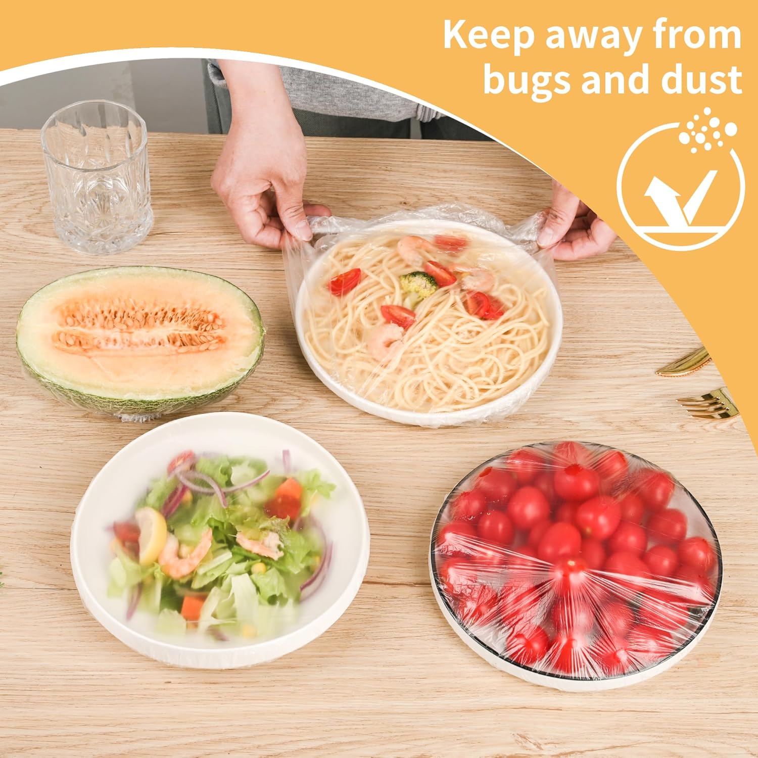 Skiennix 200 Bowl Covers - Large Elastic Reusable Shower Caps for Food Storage | BPA-Free Plastic Wrap