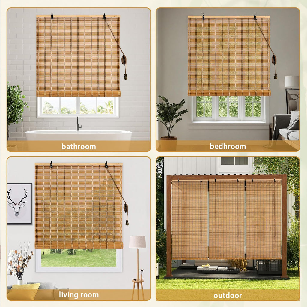 Bamboo Roller Shade, 60" W x 72" L Outdoor Blinds for Porch Privacy & Sun Protection Natural Roman Style