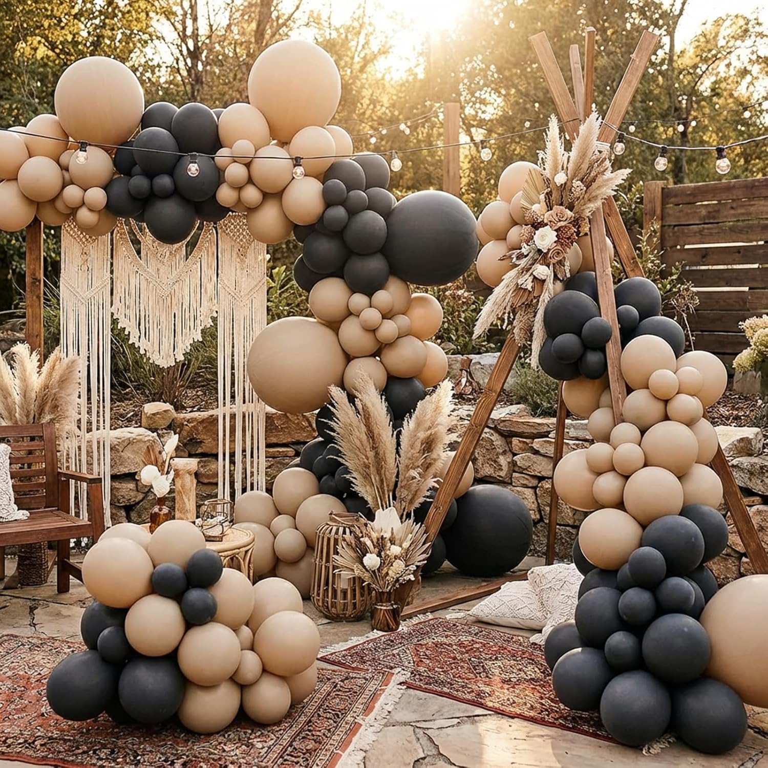 RUBFAC Vanilla Brown Beige Balloons - 129-Piece Neutral Boho Garland Kit for Weddings & Parties | 5-12 Inch Sizes