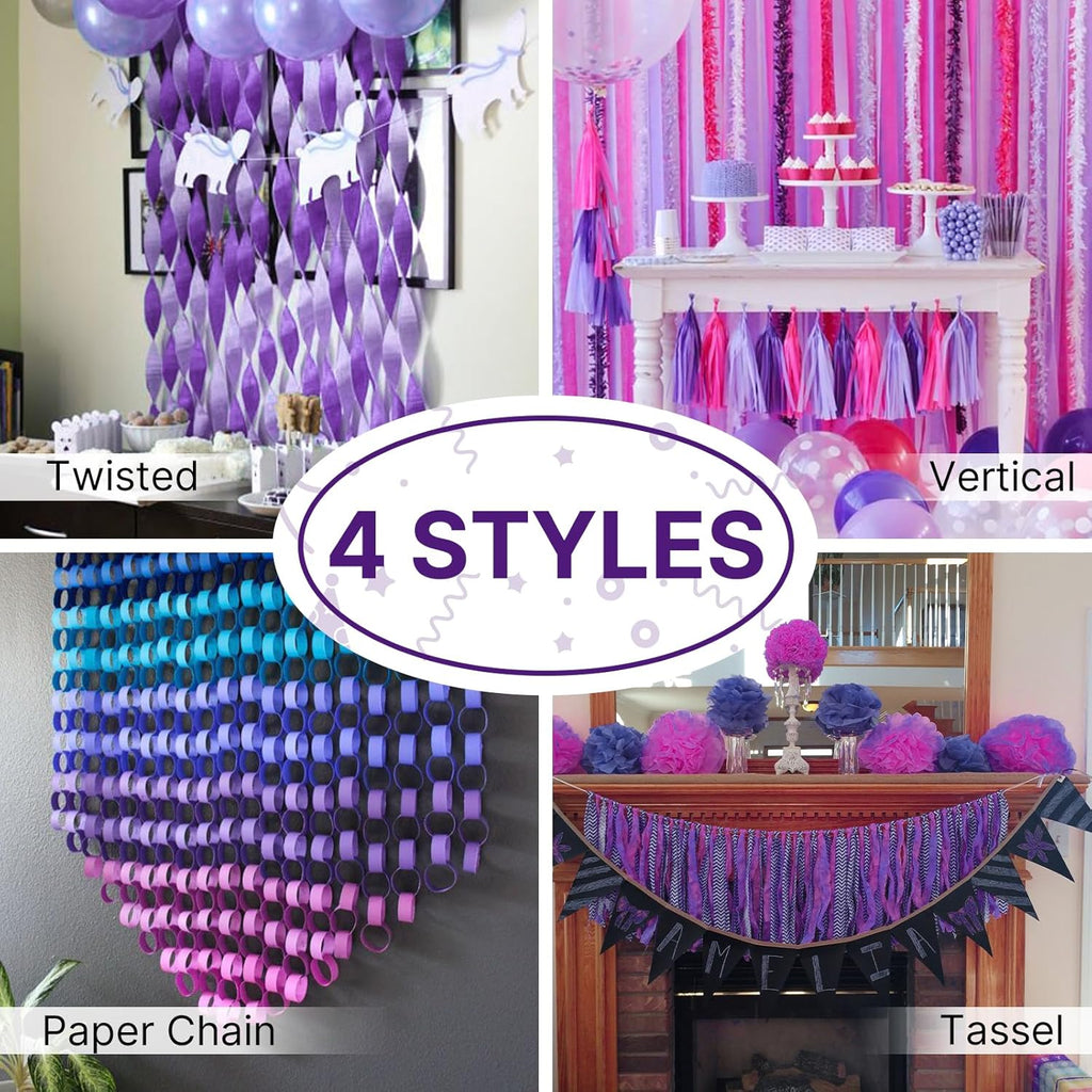 PartyWoo Crepe Paper Streamers - Navy & Purple 4 Rolls | 328ft for Party, Wedding & Baby Shower Decor