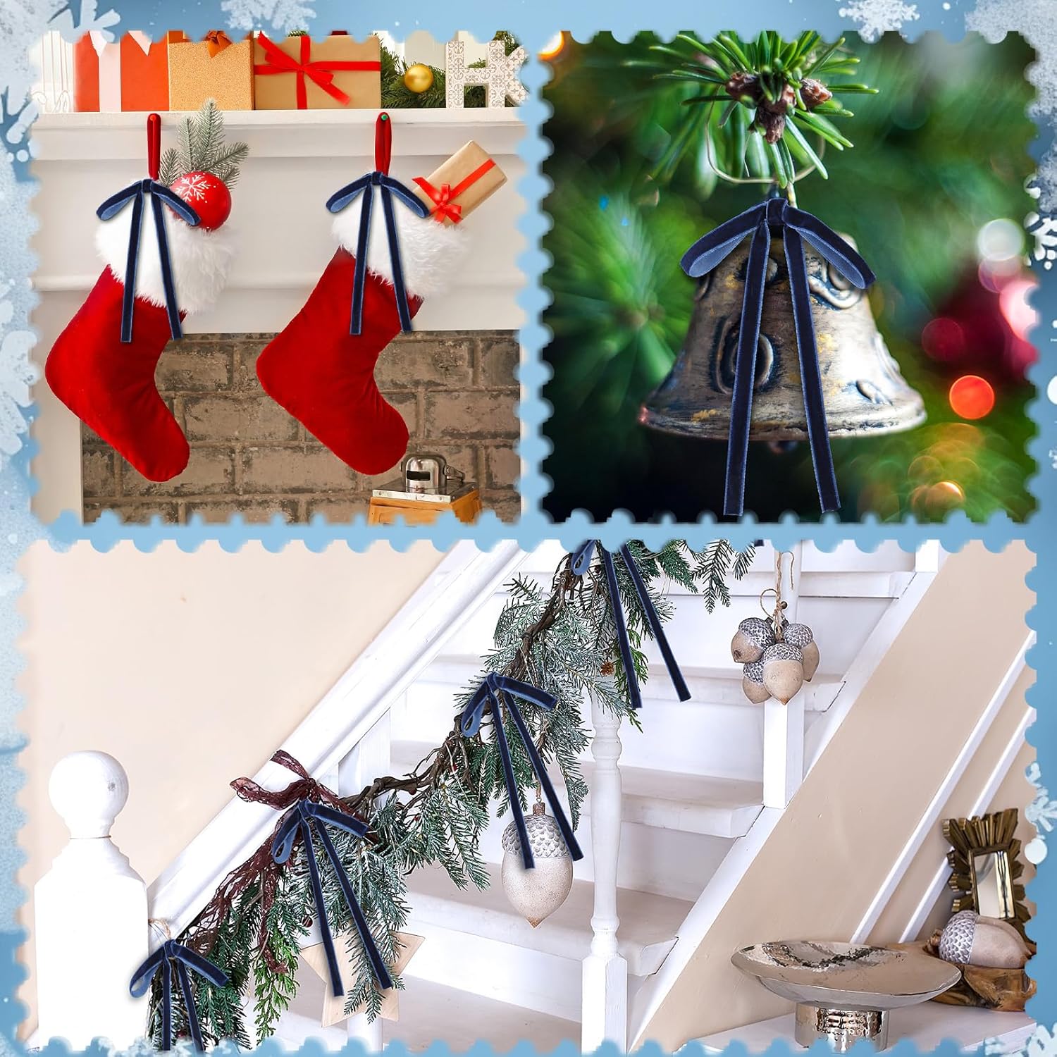 Skiennix 24 Pcs Velvet Bows - Vintage Ribbon Bows for Christmas Tree & Crafts | Navy Blue (5 x 7 Inch)