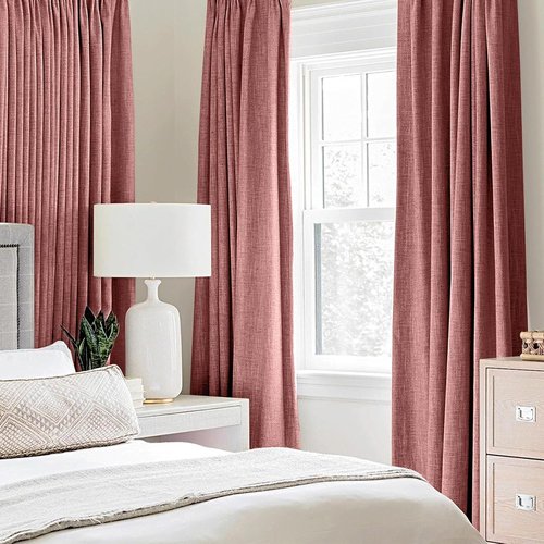 MIULEE 100% Blackout Linen Textured Curtains - Thermal Insulated Dusty Rose Drapes | 52 x 72 Inch (2 Panels)