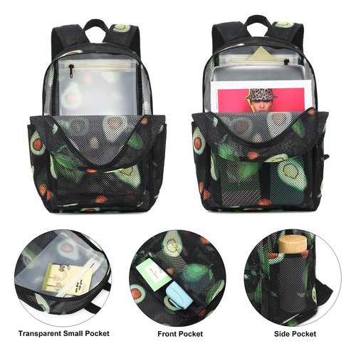 Dezcrab Avocado Mesh Backpack for Girls, Kids Teens School Backpacks Women Bookbags Semi-transparent Beach Backpacks