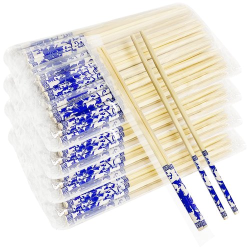 UEJYWUY 200 Pairs 9 Inch Disposable Chopsticks, Separated Sleeved Individually Wrapped Disposable Bamboo Chopsticks, Bamboo Wooden for Noodles, Sushi, Asian Food