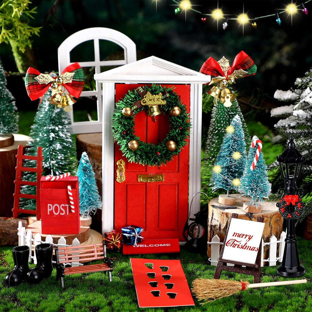 Syhood 29 Pcs Christmas Fairy Door Kit - Enchanted Miniature Outdoor Decor for Holiday Magic