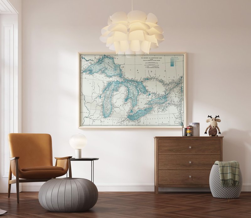 Historic Map - World Atlas - 1948 Great Lakes including Canals and Tributary Navigable Streams. - Vintage Wall Art - 36in x 24in