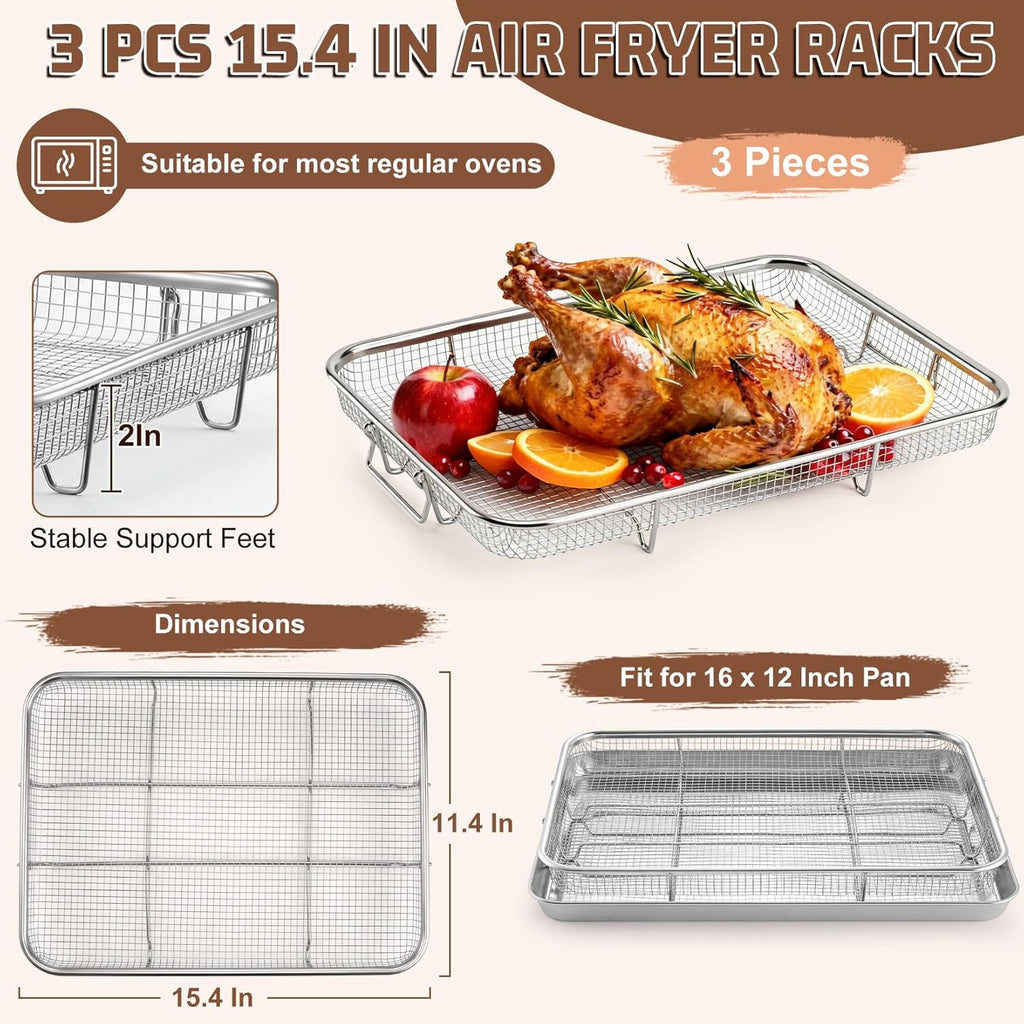 P&P CHEF Air Fryer Basket Set - 15.4 Inch Stainless Steel Racks for Cooking & Baking | Non-Toxic & Dishwasher Safe