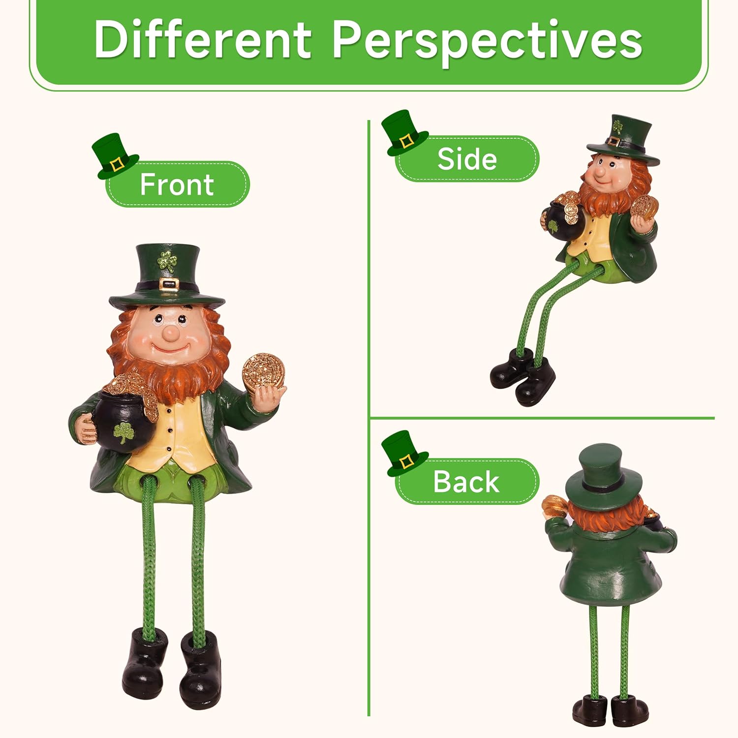 Skiennix St. Patrick's Day Gnome Figurine - Lucky Shamrock & Gold Coins | Resin Home Decor Statue