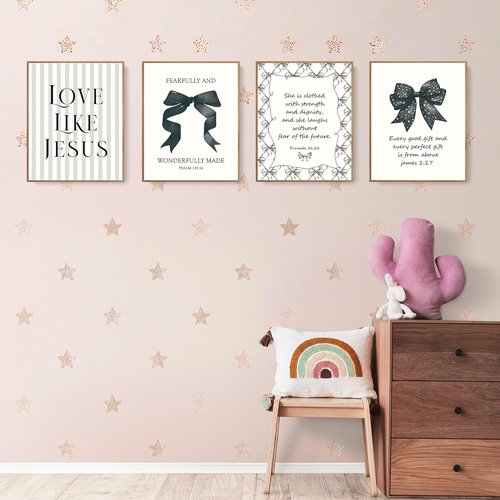 LARTSFRO Coquette Black Bow Wall Art Decor - Inspirational Christian Posters for Teen Girls | 10x8 Inch Set of 4 Unframed
