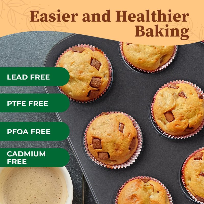 CARTMAN 2 Pack Muffin Pans with 200 Cupcake Liners, Nonstick 12-Cup Muffin Tins, Carbon Steel Cupcake Pans for Baking Muffins, Egg Bites, Brownies & More