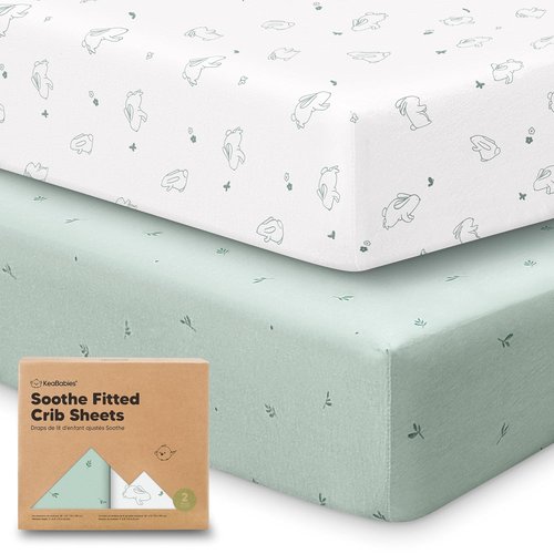 KeaBabies Organic Crib Sheets - 2-Pack Fitted Jersey Cotton for Boys & Girls | Soft, Breathable 52x28" with Cute Bunny Prints