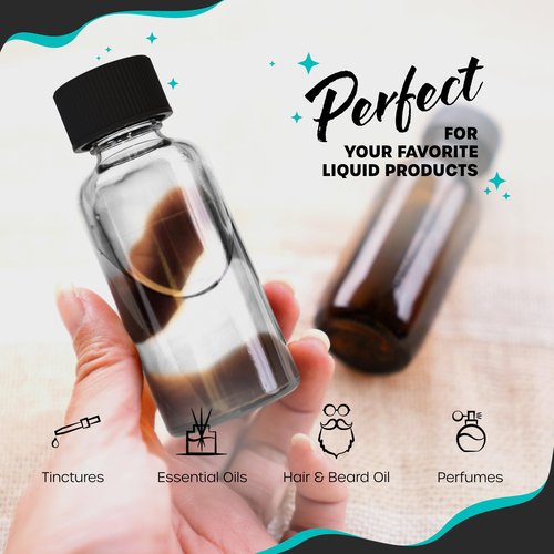 Nevlers 24 Pack 2 Oz Glass Bottles with Lids | 59mL Clear Mini Shot Bottles with Caps for Immunity & Wellness Shots, Ginger, Vanilla Extract, Sauce, Perfume Oils | Juice Shot Containers w/Accessories